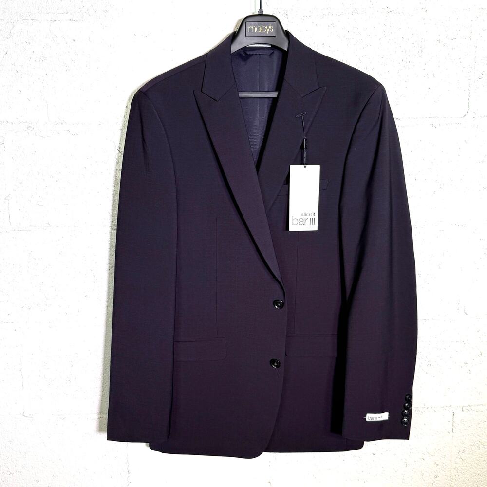 Bar III Men's Slim-Fit Wool Blend Suit Jacket, Dark Burgundy 42L $425